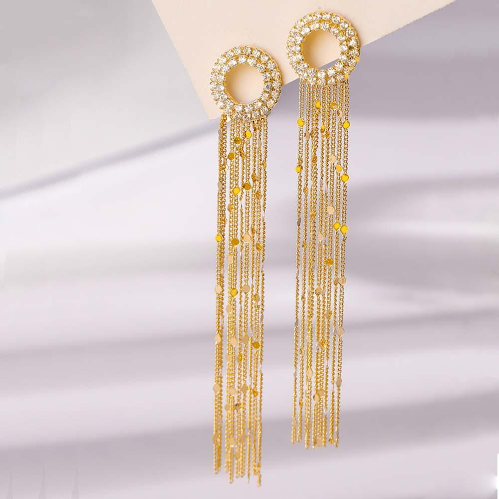 Bông Tai Dáng Dài Mặt Hình Vuông Phối Tua Rua Phong Cách Hàn Quốc Tinh Tế S925