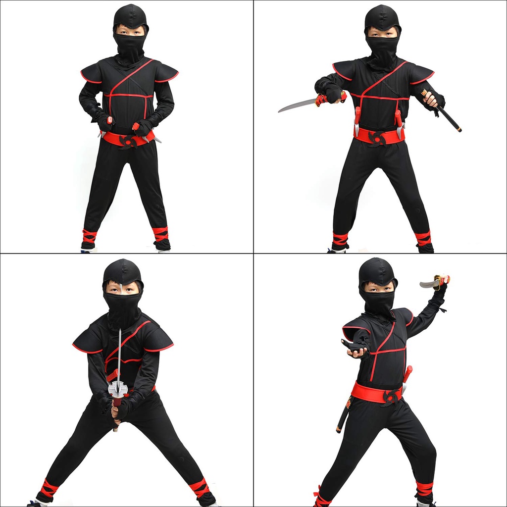 Bộ quần áo Ninja kẻ đỏ đen hóa trang Halloween cho bé trai