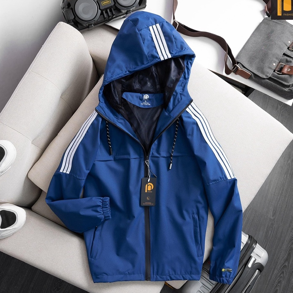Áo khoác gió nam nữ viền sọc lót lưới chống nước chống gió cao cấp