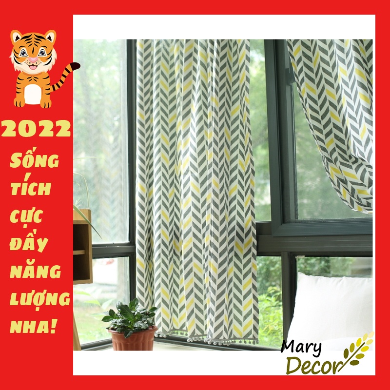 Rèm cửa đẹp trang trí vải bố linen đậm chất vintage - họa tiết Mũi tên cách điệu R-F08