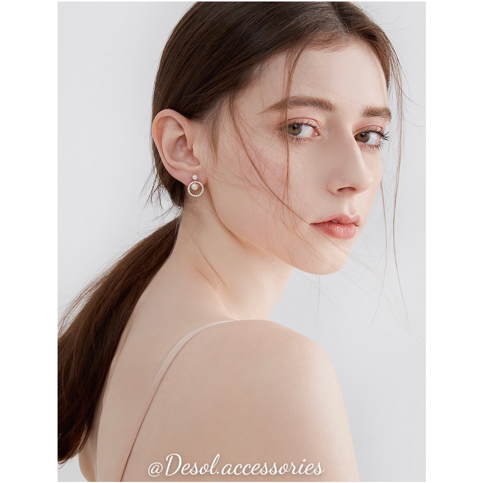 Khuyên tai, bông tai vòng tròn đá thả hạt ngọc nhân tạo Sun Circle ER080 Desol.accessories