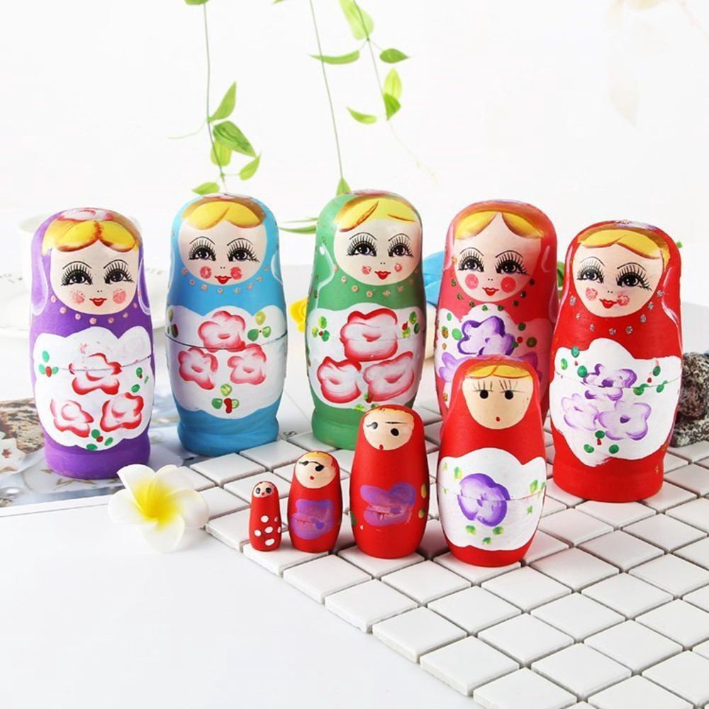 Set 5 mô hình đồ chơi búp bê Nga Matryoshka bằng gỗ từ nhỏ đến lớn có thể lồng vào nhau