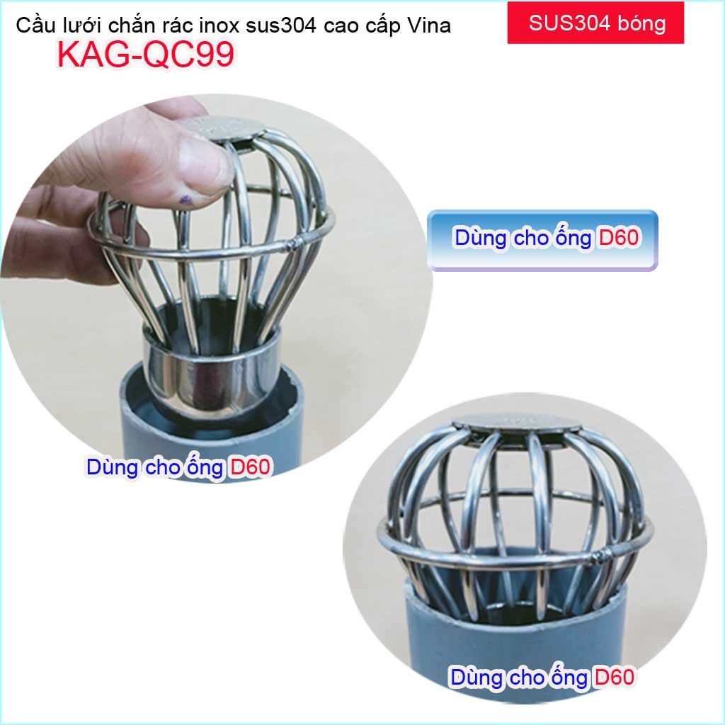 Cầu lưới Inox 304 dày, cầu chặn rác nước mưa D49-D60 KAG-QC99 thoát nước nhanh