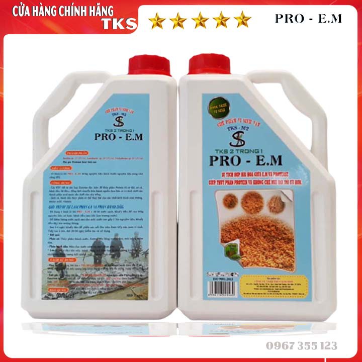 TKS-PRO EM 2 TRONG 1: Men Xúc Tác Ủ Dịch Cá, Bánh Dầu - Can 2 Lít
