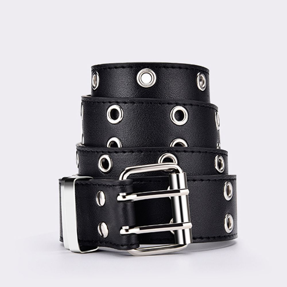 Thắt lưng da PU hai khóa cài phong cách punk thời trang cho nữ