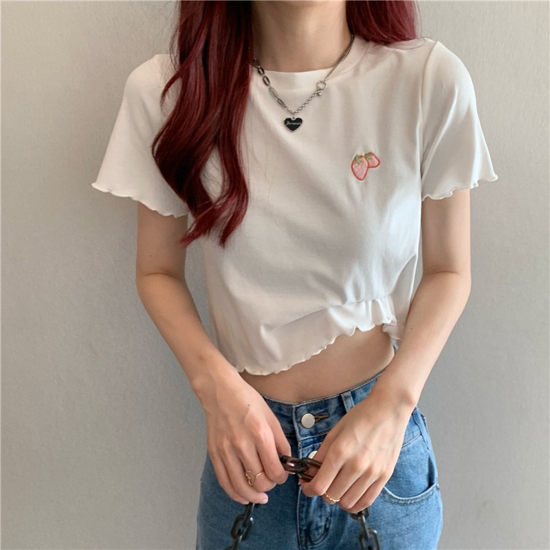 Áo Thun Nữ Ngắn Tay Cổ Tròn Phong Cách Hàn Quốc Thời Trang