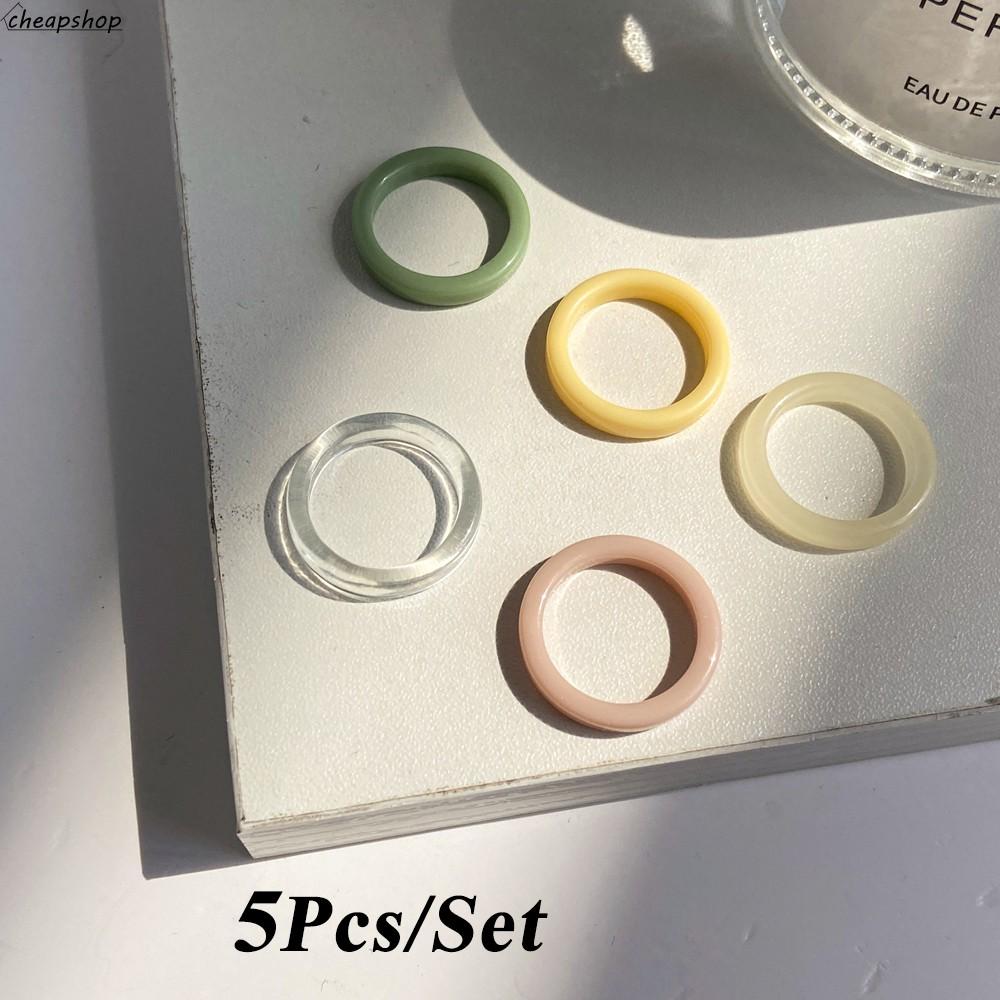 Set 5 nhẫn iF YOU bằng nhựa resin màu trơn đơn giản