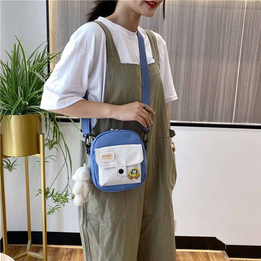 Túi Đeo Chéo Mini Vải Mềm Canvas Kèm 2 Sticker Siêu Dễ Thương Phong Cách Thời Trang Cho Nữ