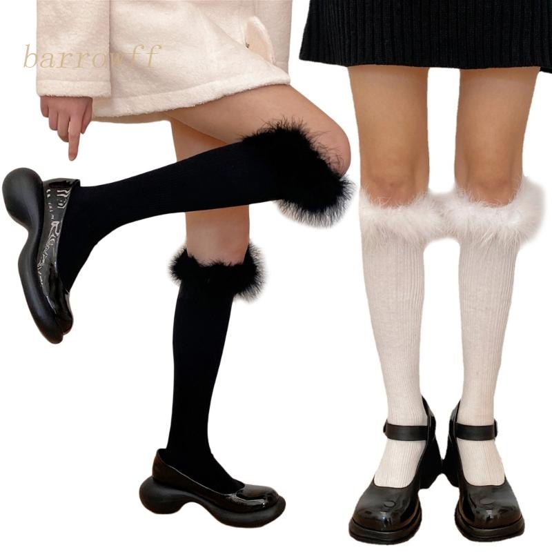 Đôi Vớ Cotton Cao Qua Gối Trang Trí Lông Vũ Phong Cách Nhật Bản Dành Cho Nữ