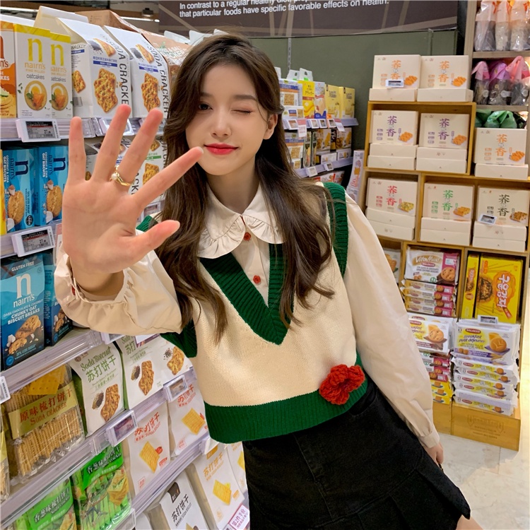 ZHELIHANGFEI Áo Len Không Tay Phong Cách Preppy Dễ Phối Đồ