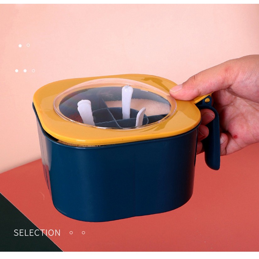 Hộp Đựng Gia Vị 4 Ngăn Bằng Nhựa Có Nắp Đậy / Muỗng / Hộp Đựng Gia Vị Cho Nhà Bếp