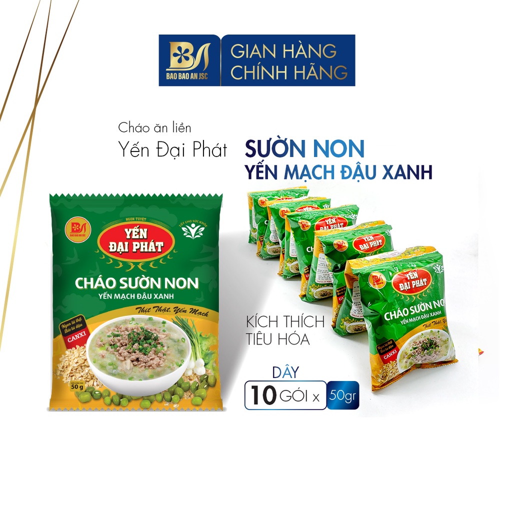 Cháo Sườn Non Yến Mạch Đậu Xanh - Yến Đại Phát - Thùng 10 gói x 50g