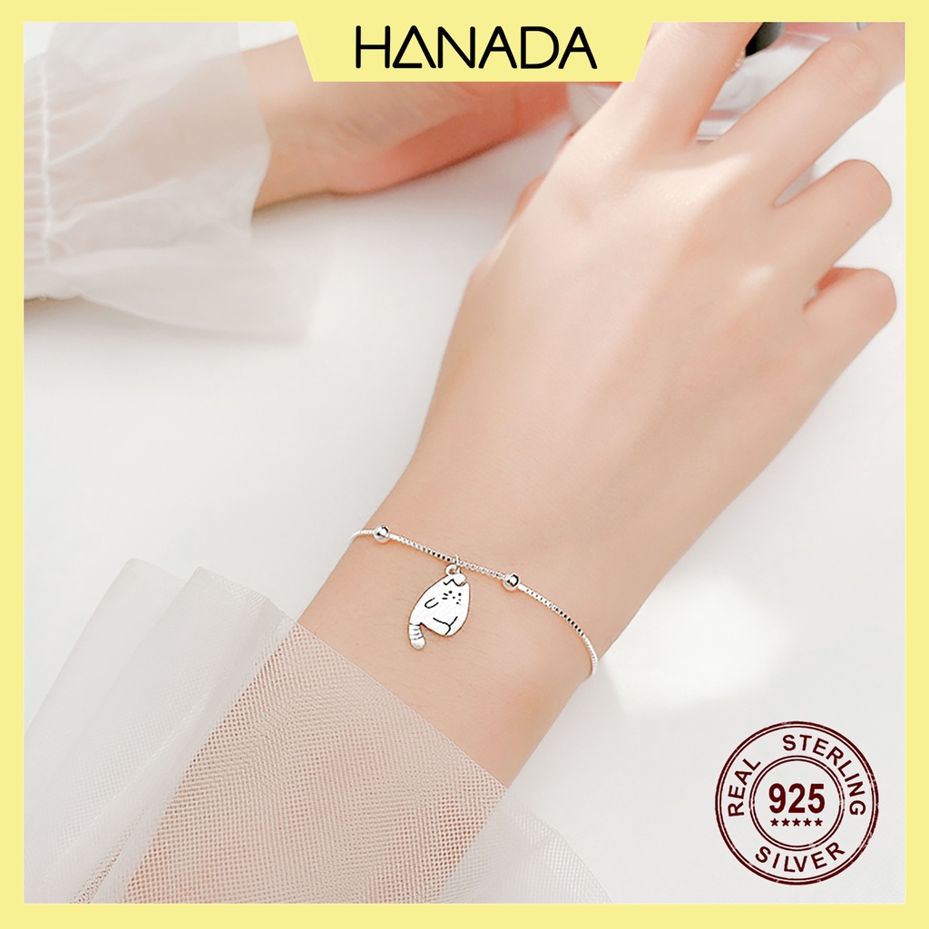 Lắc Tay Bạc 925 Mèo Chuông Vòng Tay Đơn Giản Trang Sức Thời Trang Hanada 0287