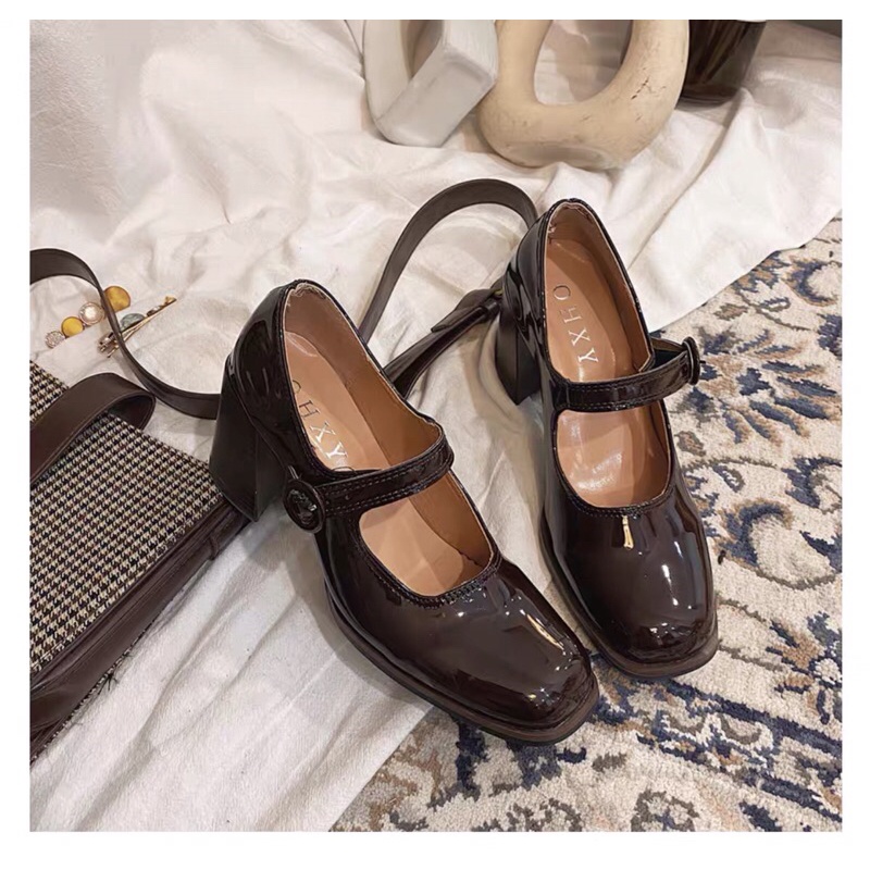 Giày Mary Jane gót 5cm da bóng mix đồ siêu đẹp | Ảnh thật