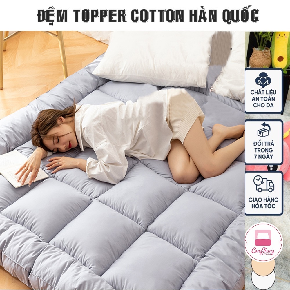 Đệm Topper, Nệm Topper Một Màu, Tấm làm mềm đệm cotton Hàn quốc mềm mịn mới nhất - Đủ Kích Thước (1m2 / 1m6 / 1m8 / 2m2)