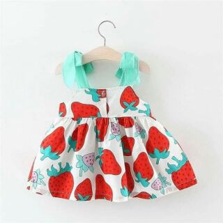 Đầm dâu 2 dây thắt nơ cho bé