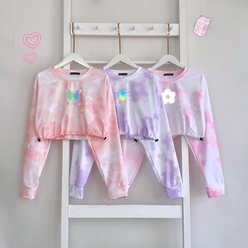 Áo CropTop Rút Eo Loang Phản Quang Ảnh Thật