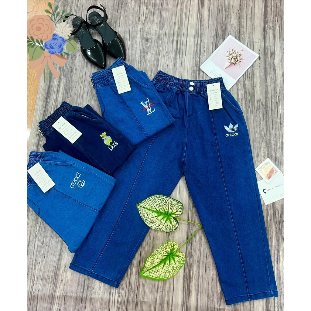 Quần jean baggy nữ lưng cao -Quần jean 9 tấc co giãn thoải mái freesize dưới 40-60kg
