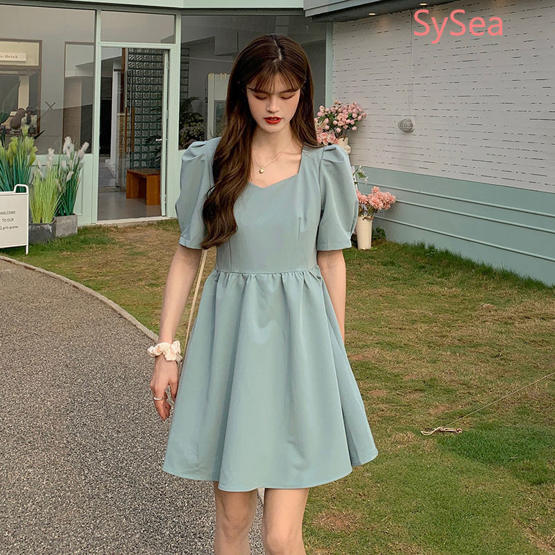 Đầm Ngắn Dáng Chữ A Phối Nơ Màu Trơn Xinh Xắn Cho Phụ Nữ