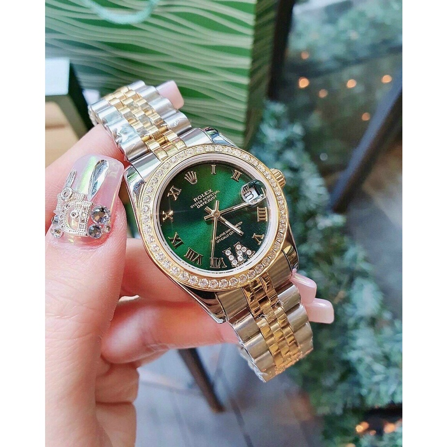 Đồng hồ đeo tay nữ, đồng hồ nữ ROLEX NGỌC TRINH full hộp hãng cao cấp, siêu sang chảnh, viền kim cương nhân tạo cực đẹp