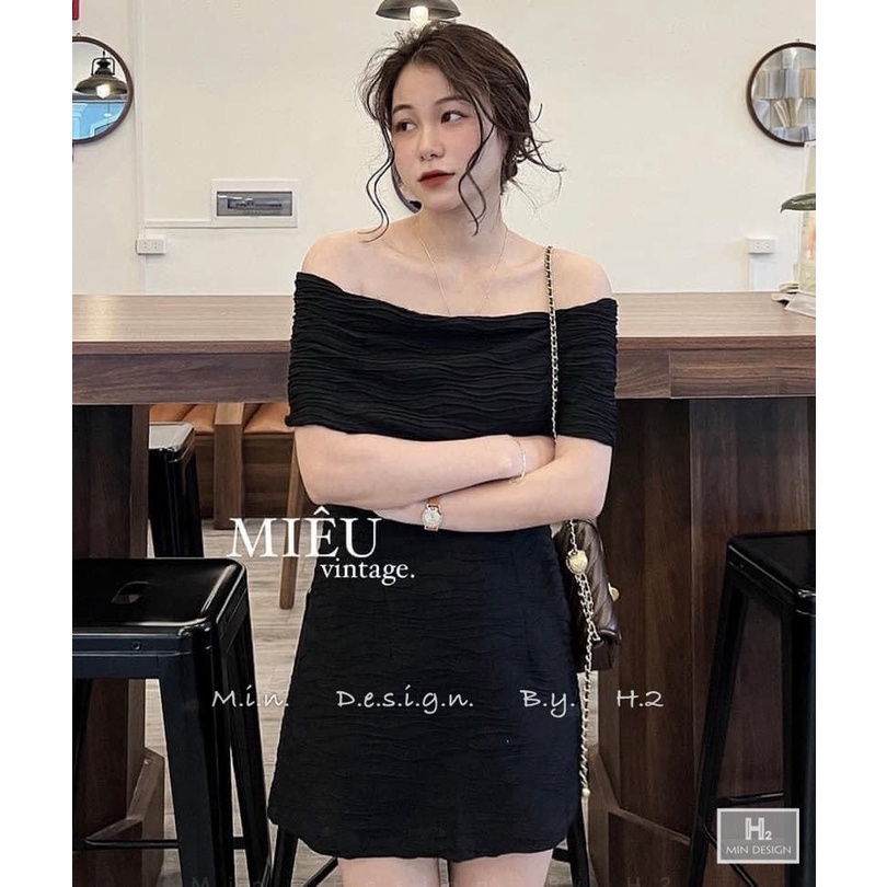 Váy xốp sóng ngang vai dáng ngắn sexy