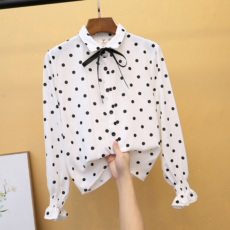 ÁO SƠ MI VOAN CHẤM BI ULZZANG TAY BO BÁNH BÈO DỄ THƯƠNG