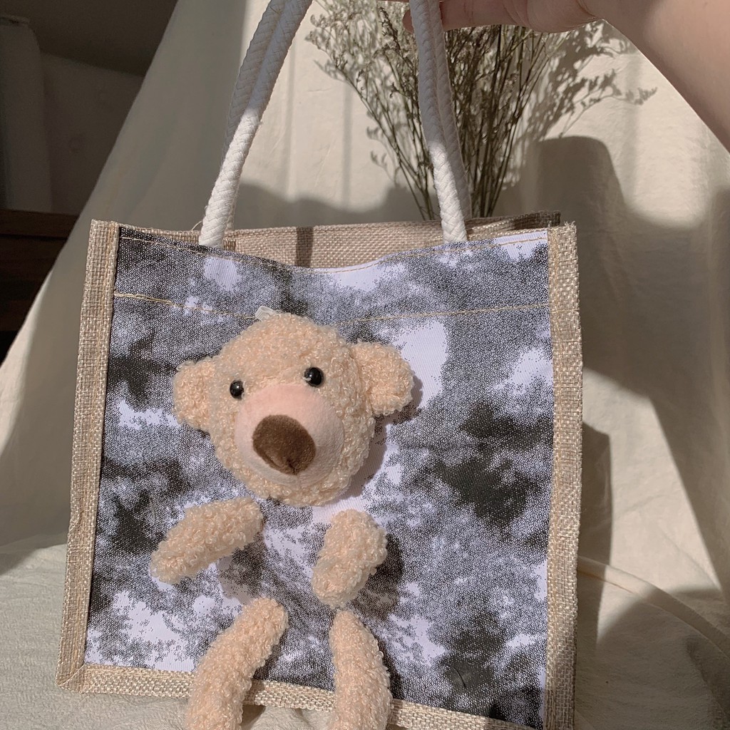 Túi cói đính gấu Teddy Bear dễ thương LittleThings