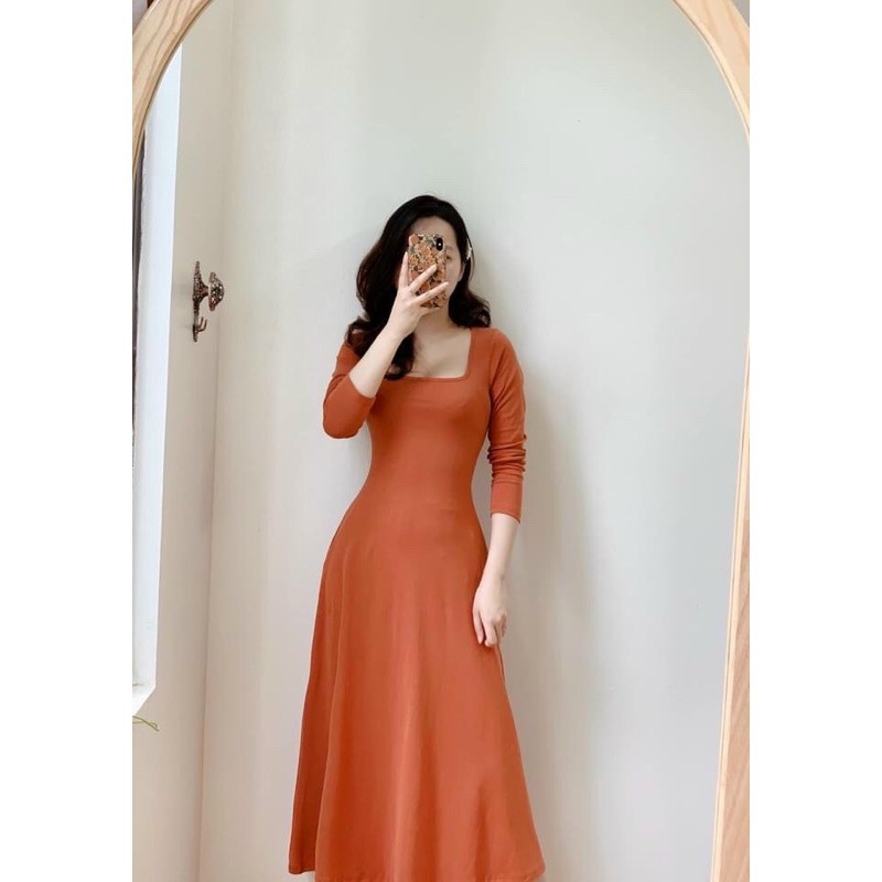 Váy dáng xòe cổ vuông dài tay  - Đầm Nữ Hoài Thương
