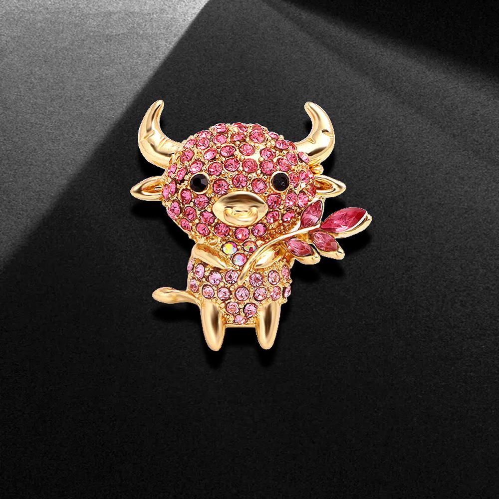 DWAYNE Cow Brooches Men Coat Women Opal Gifts Cute Animal Bag Lapel Pins