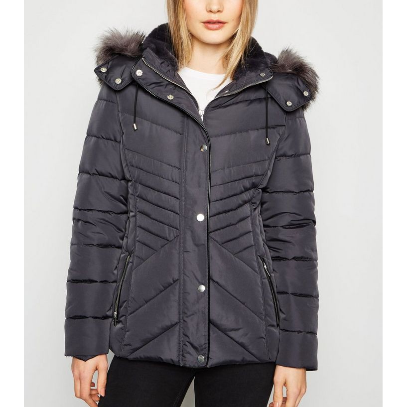 Áo khoác phao Newlook mũ lót lông UK6