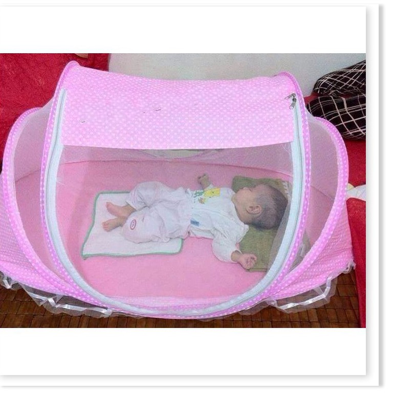 Màn, mùng, nôi chụp cho em bé có nhạc, kèm đệm lót, gối đầu
