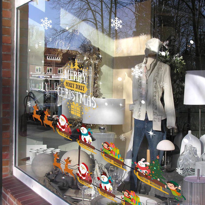 Decal trang trí noel tết - Tuần lộc kéo xe