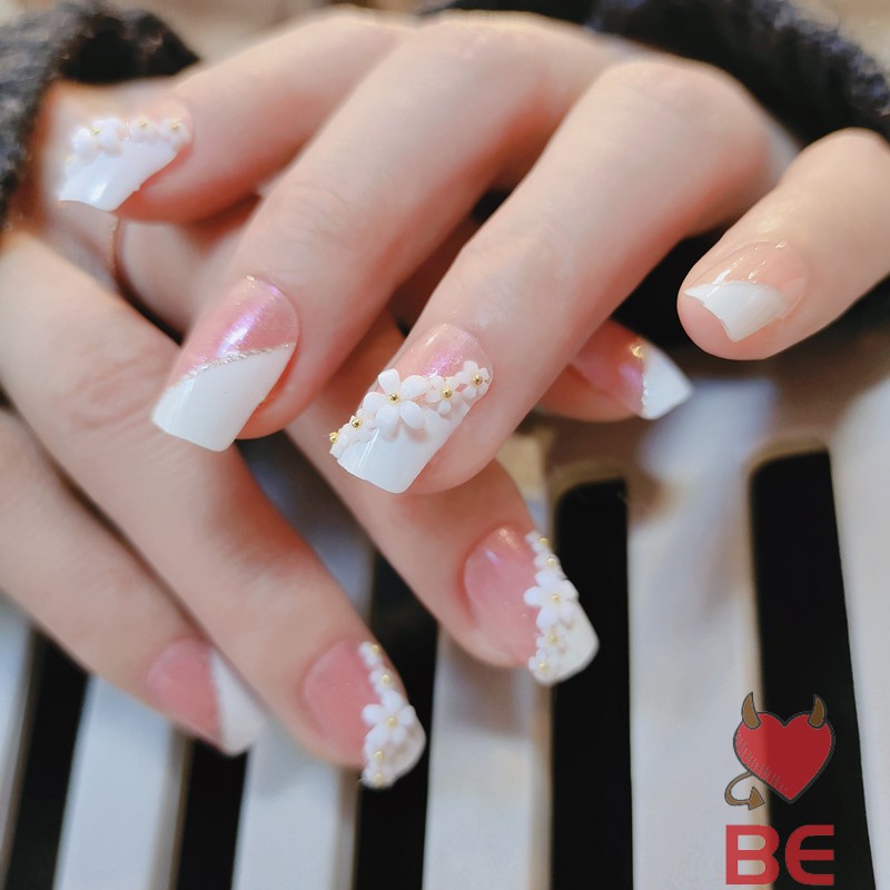 YADORNOS Set 24 Móng Tay Giả Đầu Vuông Họa Tiết Hoa Thời Trang