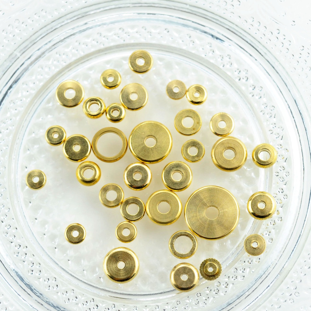 [CHR7] Phụ kiện trang sức (DIY) - 10 Viên hạt charm trơn vàng bóng kiểu bánh dùng để cách hạt vòng cổ vòng tay