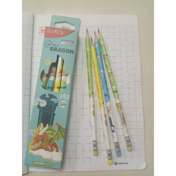 Hộp bút chì 2B 12 cây  tam giác Unicorn/Dragon