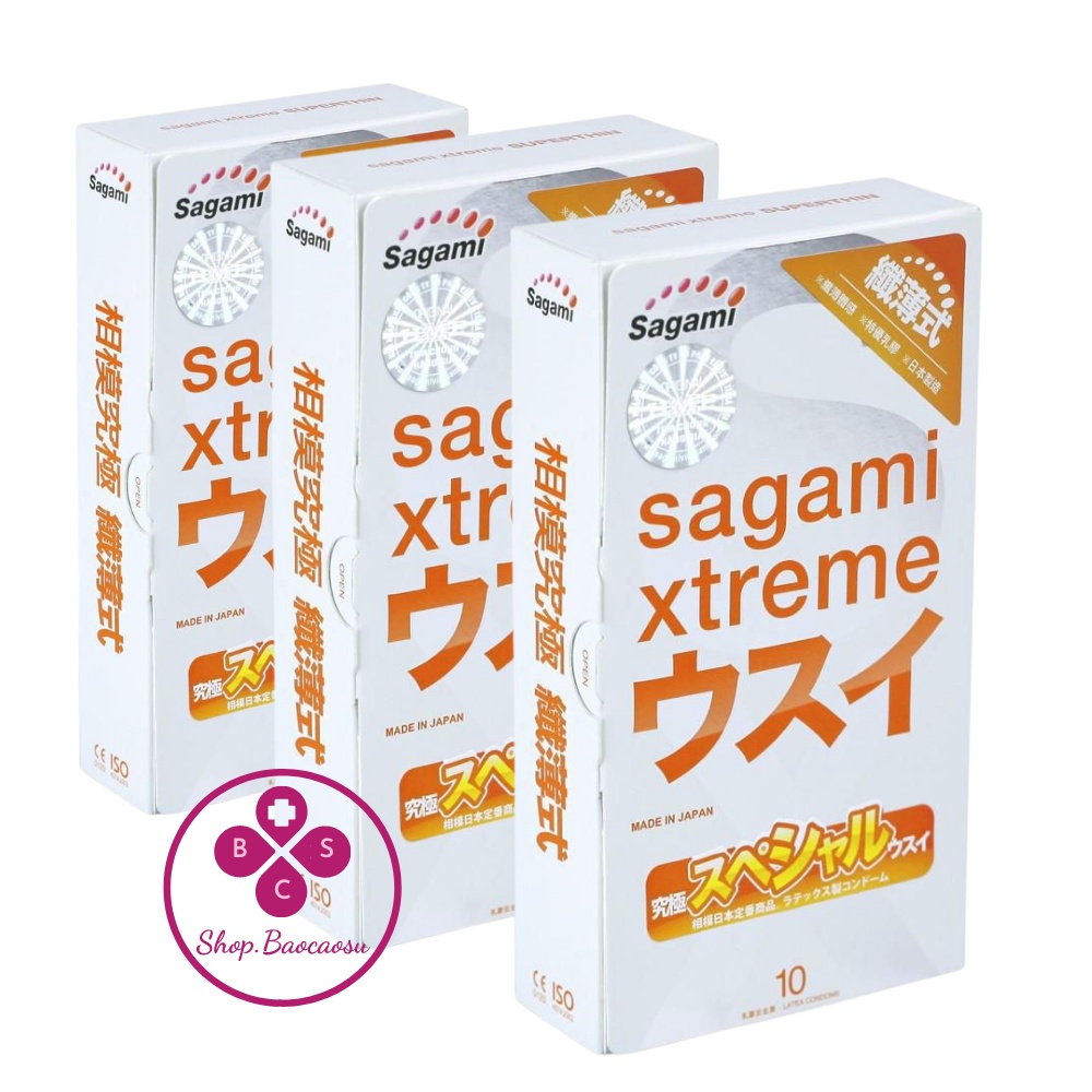 Bao cao su Sagami siêu mỏng  kéo dài thời gian quan hệ bcs Xtreme Super Thin Nhật Bản hộp 10 chiếc nhiều gel