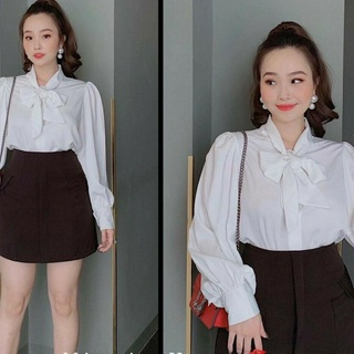 Áo sơ mi voan lụa tay bồng thắt nơ 2 màu am24