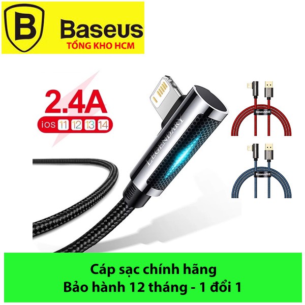 Cáp sạc Baseus đầu gập,Cáp sạc Baseus Legend Series Elbow Fast Charging Data Cable USB to IP(2.4A,480Mbps)