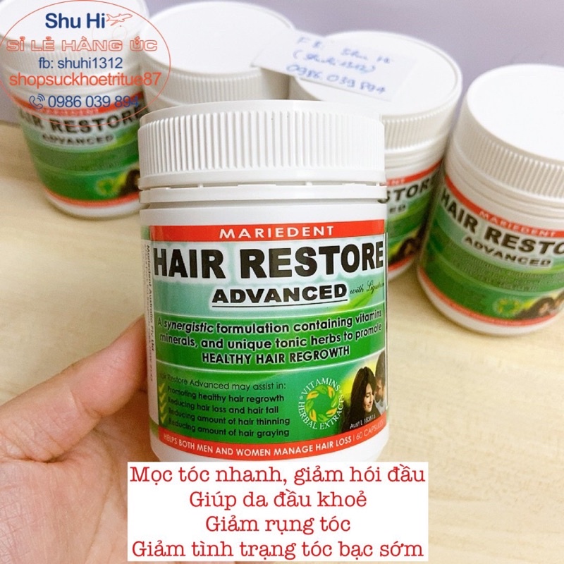 Giúp mọc tóc lại nhanh, làm đen tóc, giúp tóc không bị bạc sớm mariedent hair restore advanced 60 viên úc
