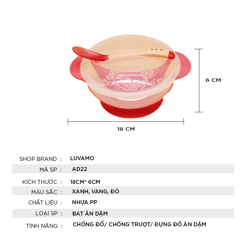 Viethan Bát ăn dặm chống đổ cho bé kèm thìa báo nóng cao cấp an toàn tiện lợi AD22 MHB9