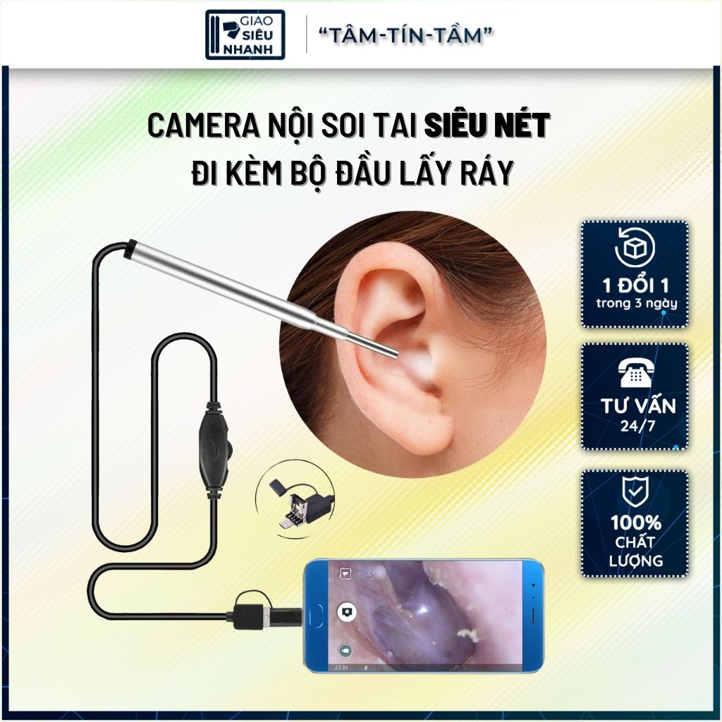 Máy Hỗ Trợ Lấy Ráy Tai Xịn-Camera Nội Soi Tai Siêu Nét Kèm Bộ Lấy Ráy Mũi chuyên nghiệp - Nhanh gọn - Không đau