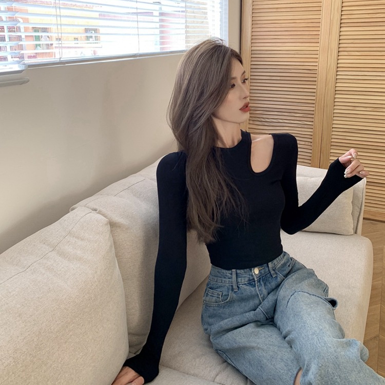 Áo Thun Khoét Vai Hở Vai 1 Bên Bigsize Dưới 80Kg Dài Tay Chất Thun Cotton Dáng Croptop “KHOÉT TD”