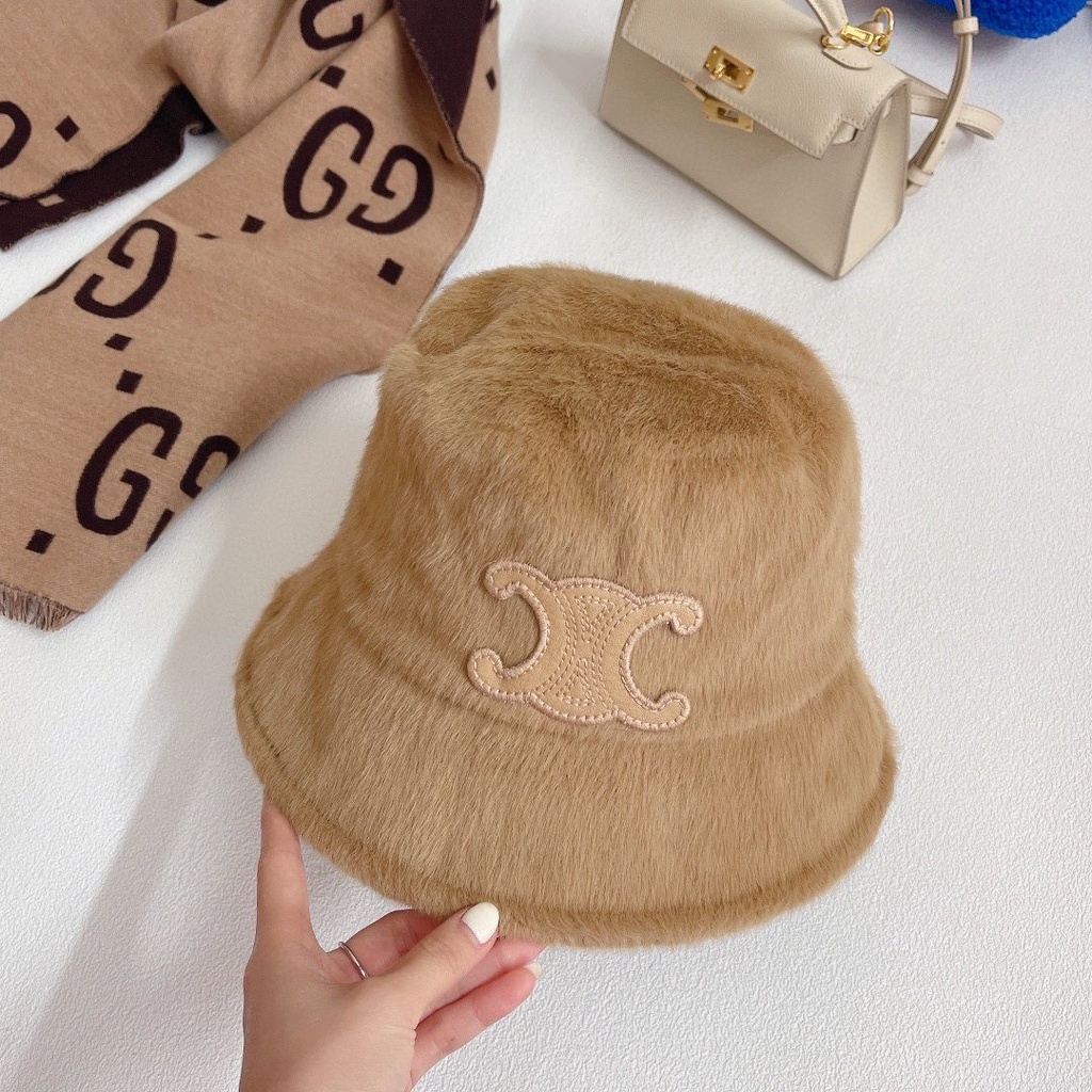 celin * Mũ Bucket Lông Thỏ Chui Đầu Bằng Lông Cừu Phong Cách Mới Mùa Thu Đông Dành Cho Nam Và Nữ