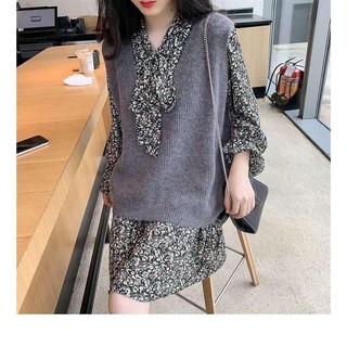 Set váy hoa gile len style Hàn Quốc