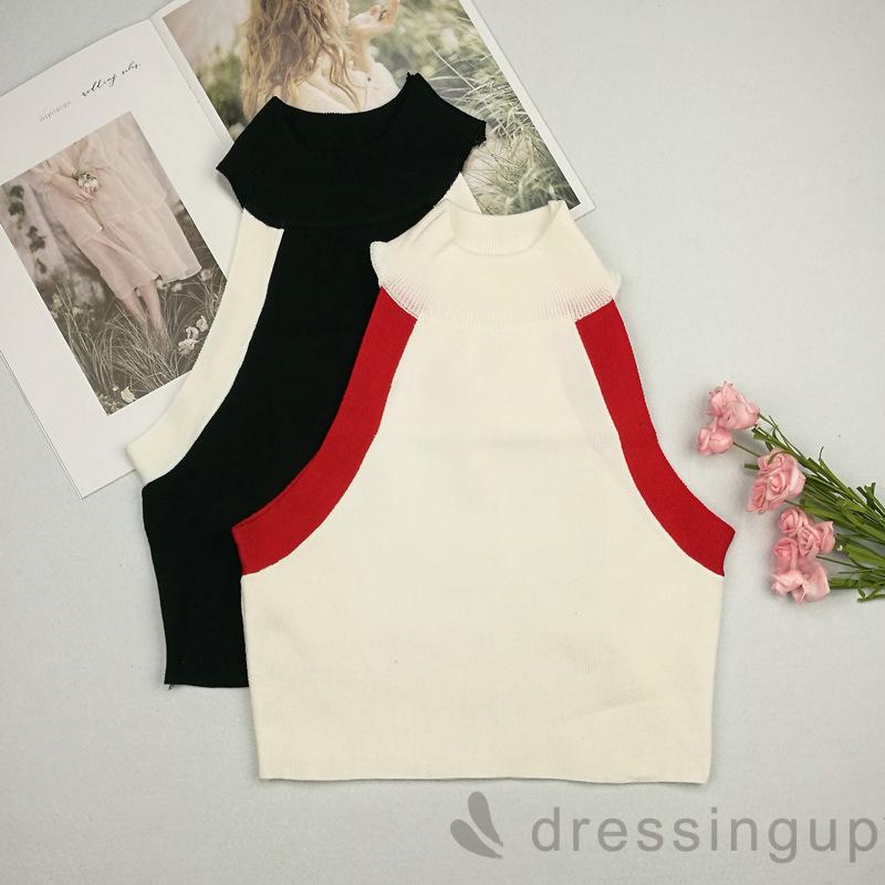 Áo Croptop Dệt Kim Cổ Tròn Màu Sắc Thời Trang Mùa Hè Cho Nữ