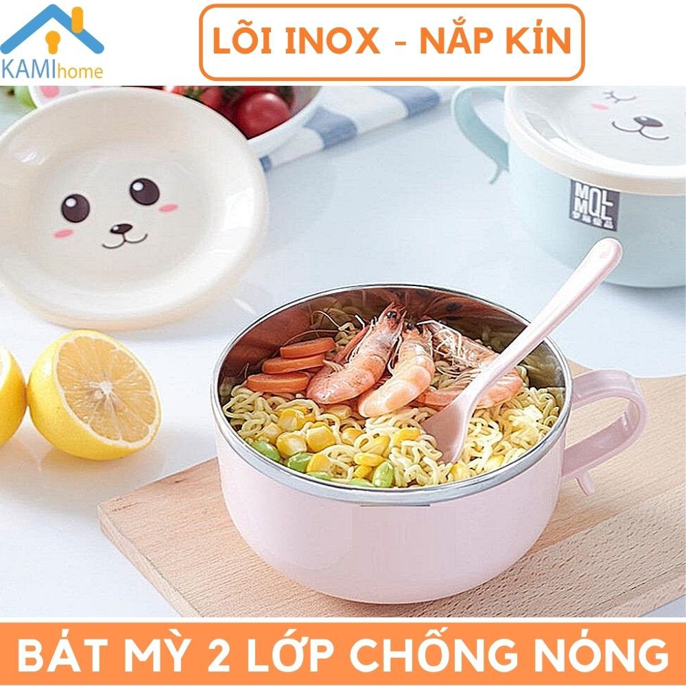 Bát ăn mì có nắp hình thú 2 lớp Inox chống nóng Kami20054