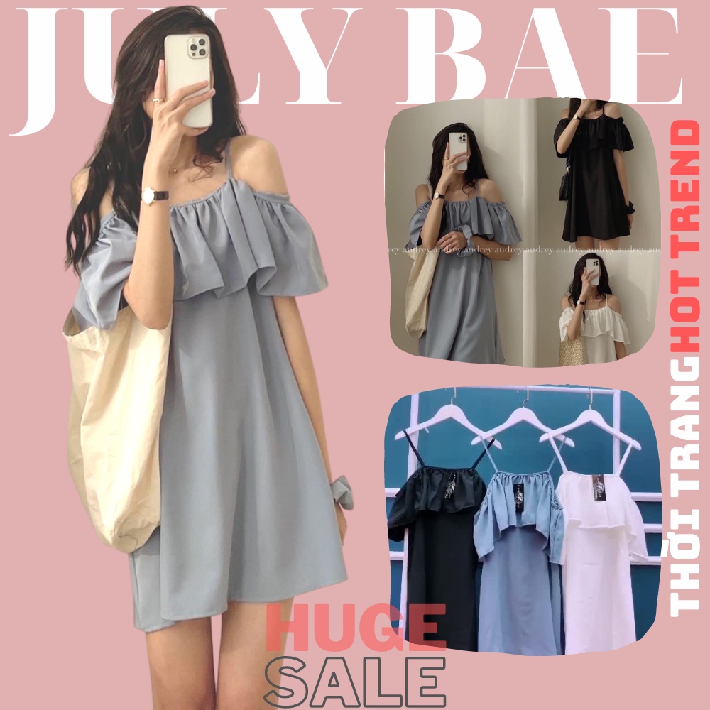 Đầm Nữ 2 Dây Bẹt Vai 3 Màu Siêu Xinh 🦋 Váy 2s Nữ Khoét Vai Viền Bèo Đáng Yêu - Thời Trang Nữ Hot Trend JULY BAE