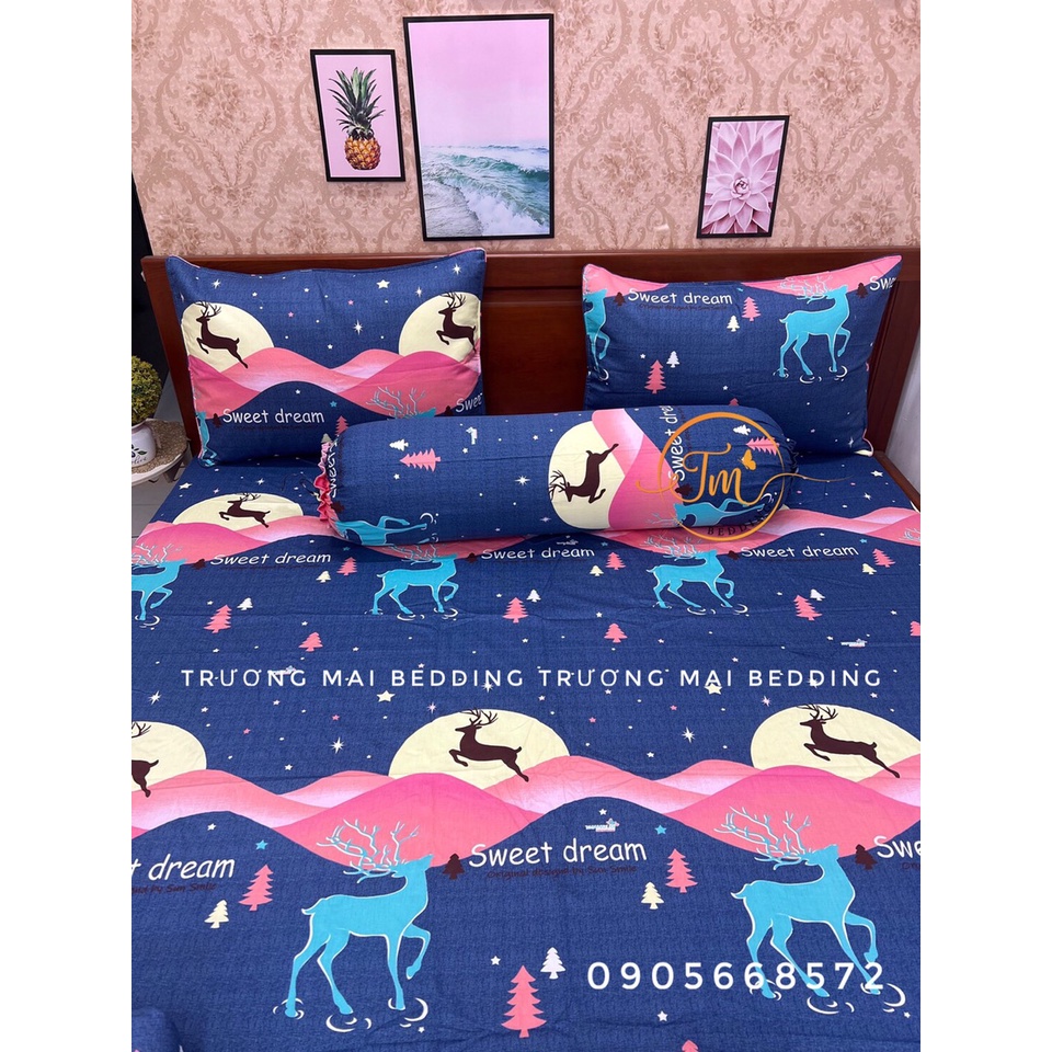 Bộ chăn ga gối 100% coton mã con hưu xanh mềm mát