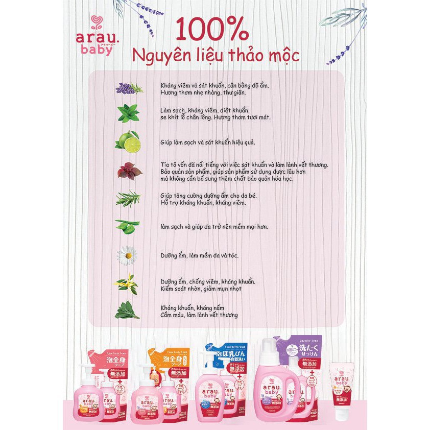 [MẪU MỚI] NƯỚC RỬA BÌNH ARAU BABY NHẬT CHAI 500ML/TÚI 450ML