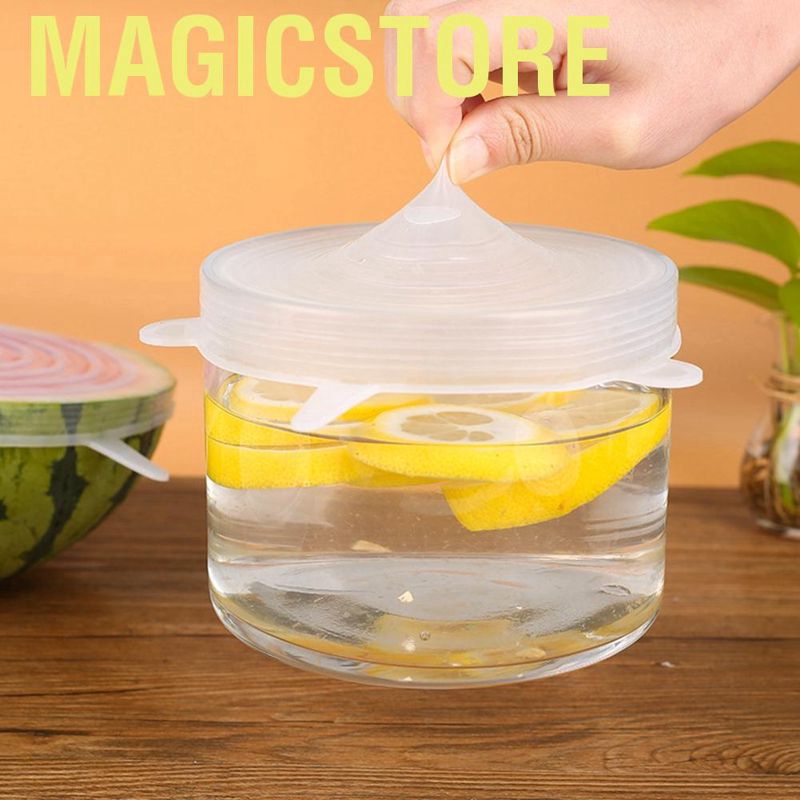 Magicstore 6Pcs/Set Kitchen Silicone Reusable Food Fruit Storage Preservation Stretch Cover Lids for Bowl